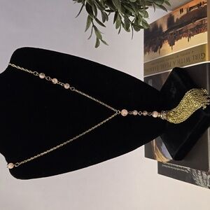 Banana Republic Long Goldtone and Pink Beaded Tassel Necklace